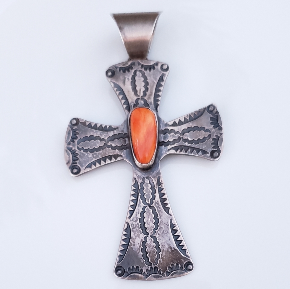 SOLD Spiny Oyster Sterling Silver 4" Cross Pendant - Picture 5 of 9